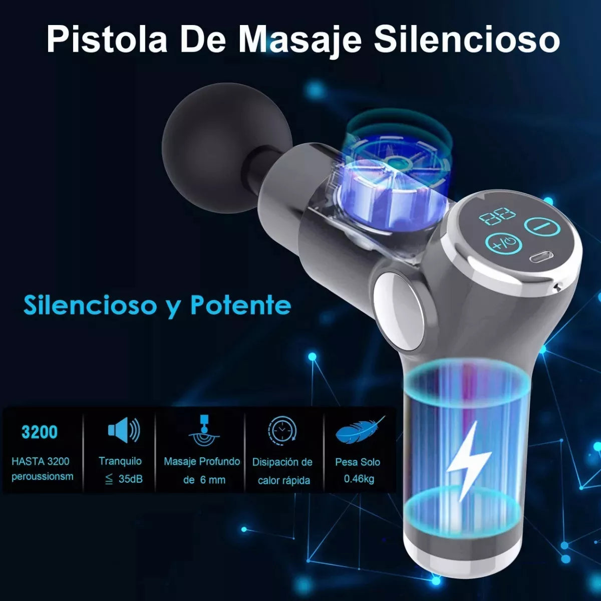 Mini pistola de masaje Thunder Device + kit 8 cabezales